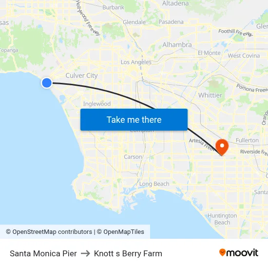 Santa Monica Pier to Knott s Berry Farm map