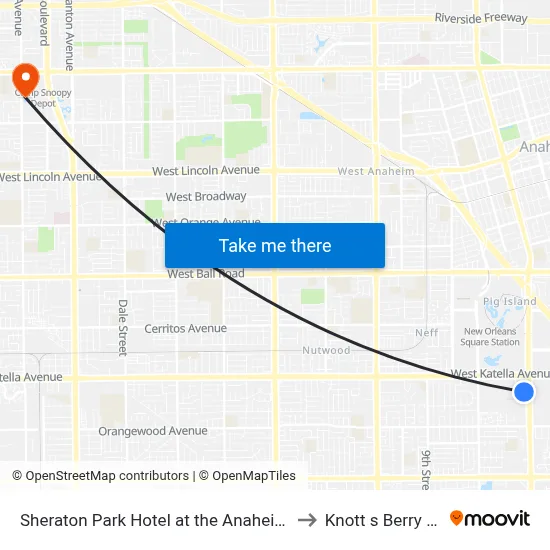 Sheraton Park Hotel At The Anaheim Resort to Knott s Berry Farm map