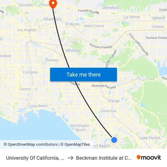 University Of California, Irvine to Beckman Institute at Caltech map