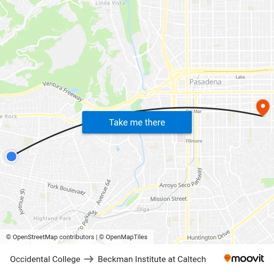 Occidental College to Beckman Institute at Caltech map