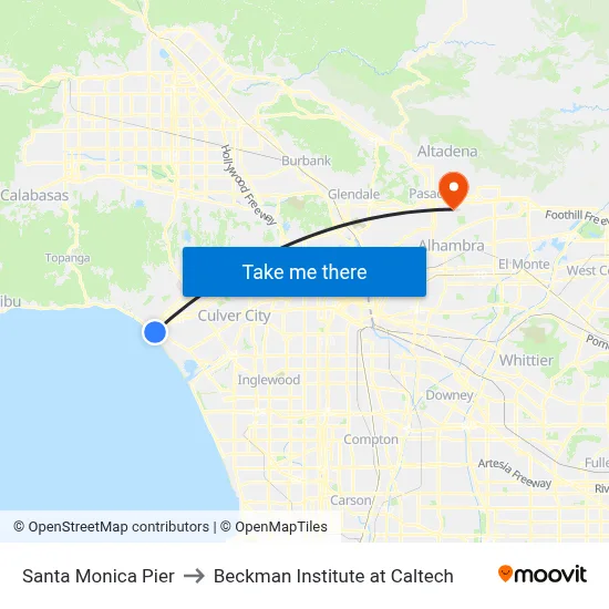 Santa Monica Pier to Beckman Institute at Caltech map