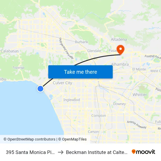 395 Santa Monica Pier to Beckman Institute at Caltech map