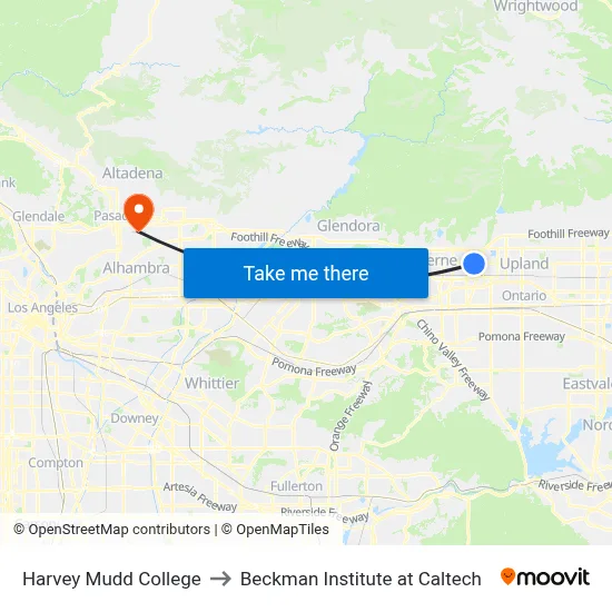 Harvey Mudd College to Beckman Institute at Caltech map