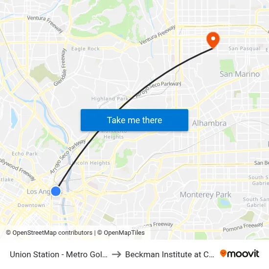 Union Station - Metro Gold Line to Beckman Institute at Caltech map