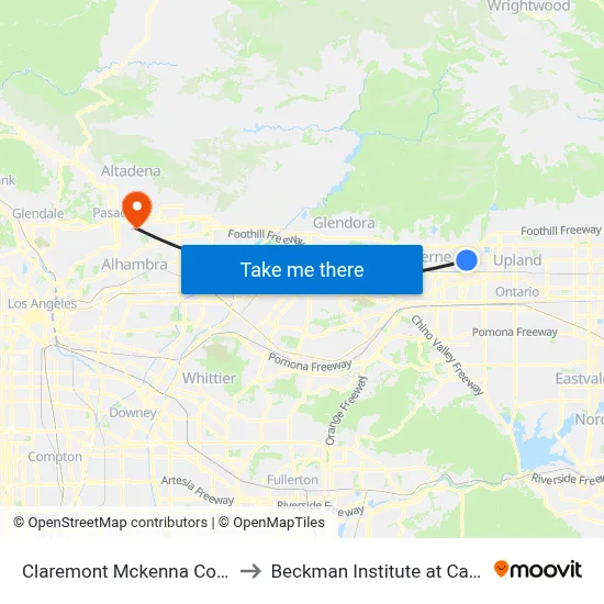 Claremont Mckenna College to Beckman Institute at Caltech map