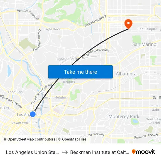 Los Angeles Union Station to Beckman Institute at Caltech map