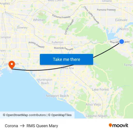Corona to RMS Queen Mary map