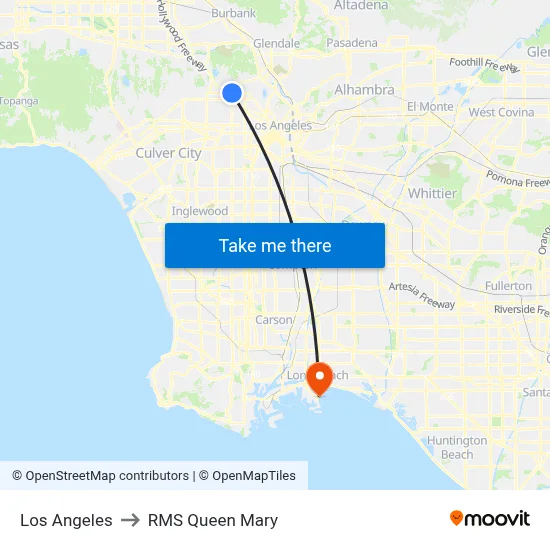 Los Angeles to RMS Queen Mary map