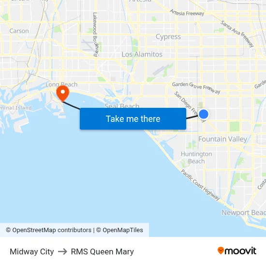 Midway City to RMS Queen Mary map
