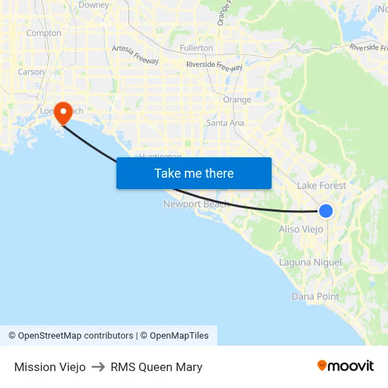Mission Viejo to RMS Queen Mary map