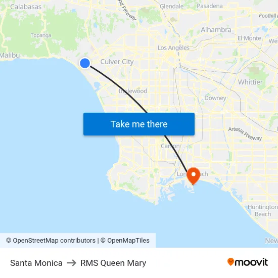 Santa Monica to RMS Queen Mary map