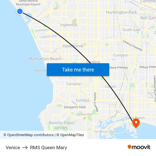 Venice to RMS Queen Mary map