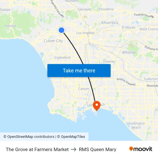 The Grove at Farmers Market to RMS Queen Mary map