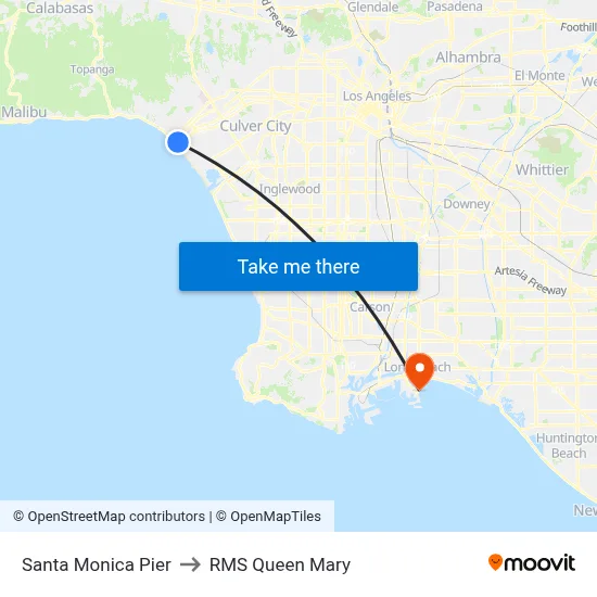 Santa Monica Pier to RMS Queen Mary map