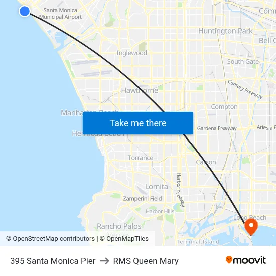 395 Santa Monica Pier to RMS Queen Mary map