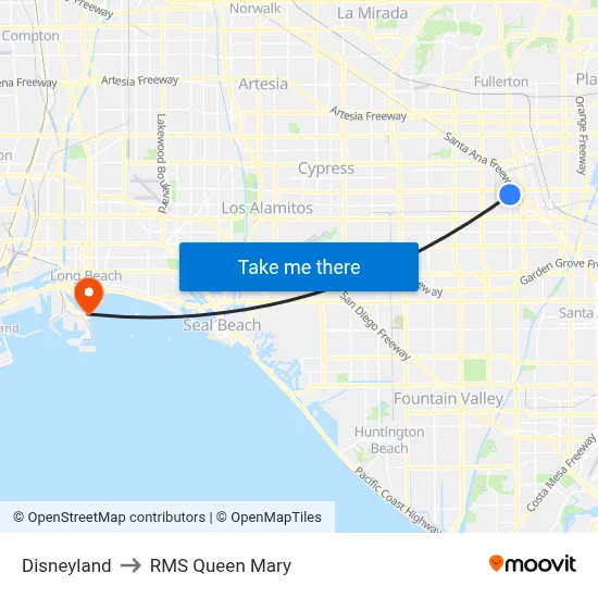 Disneyland to RMS Queen Mary map