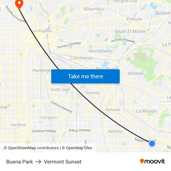 Buena Park to Vermont Sunset map