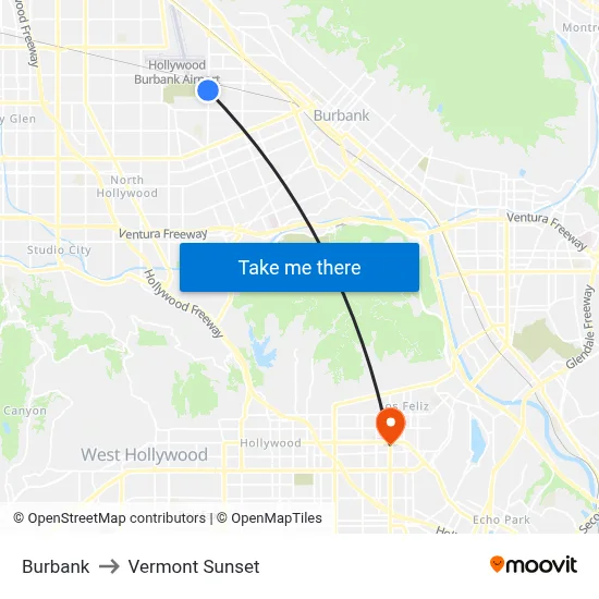 Burbank to Vermont Sunset map