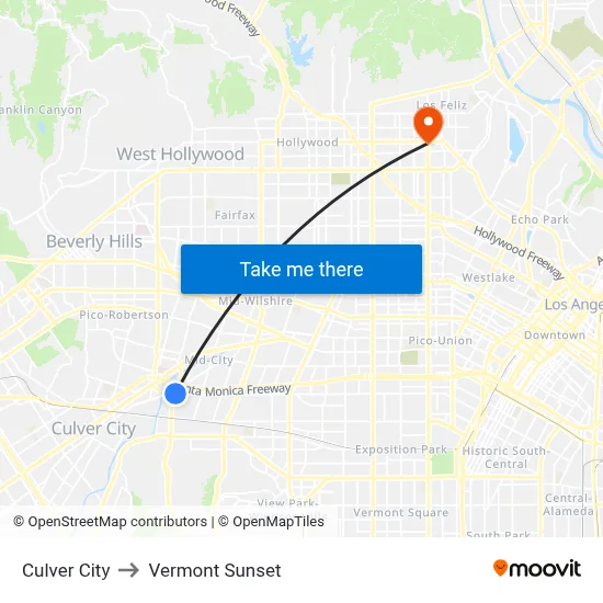Culver City to Vermont Sunset map