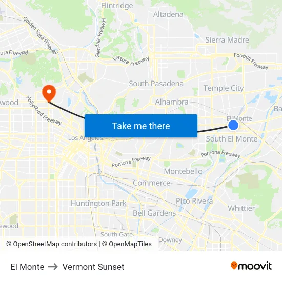 El Monte to Vermont Sunset map