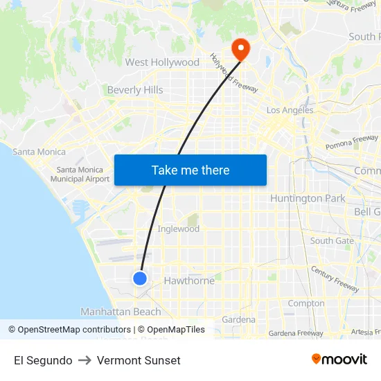 El Segundo to Vermont Sunset map