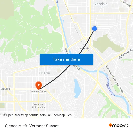 Glendale to Vermont Sunset map