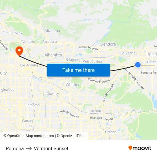 Pomona to Vermont Sunset map