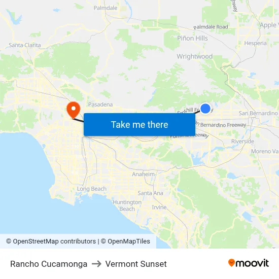 Rancho Cucamonga to Vermont Sunset map