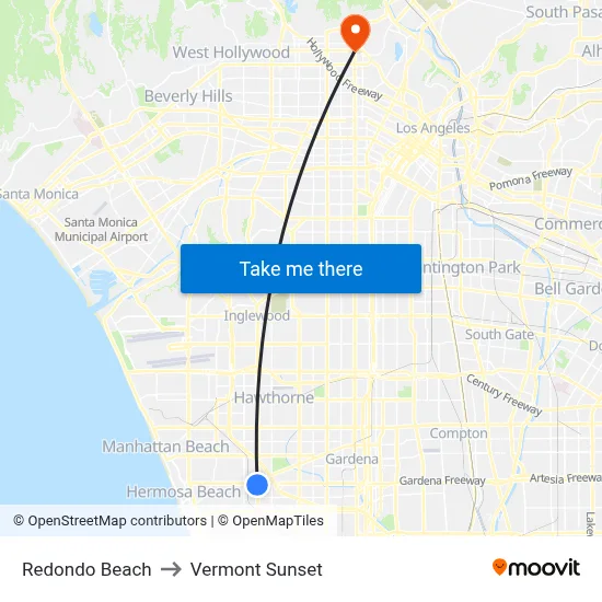 Redondo Beach to Vermont Sunset map