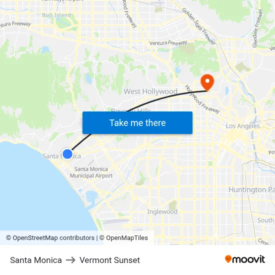 Santa Monica to Vermont Sunset map