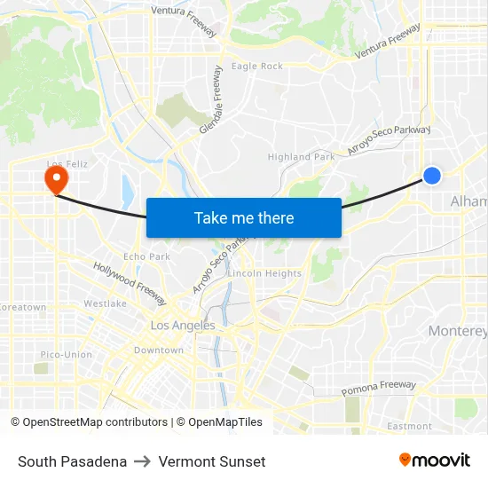 South Pasadena to Vermont Sunset map