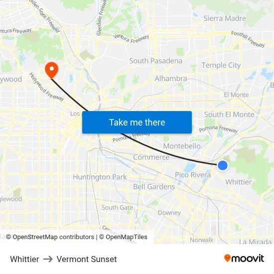 Whittier to Vermont Sunset map