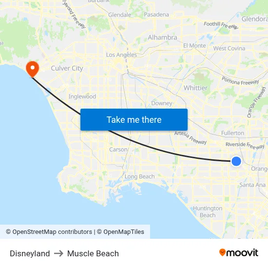 Disneyland to Muscle Beach map