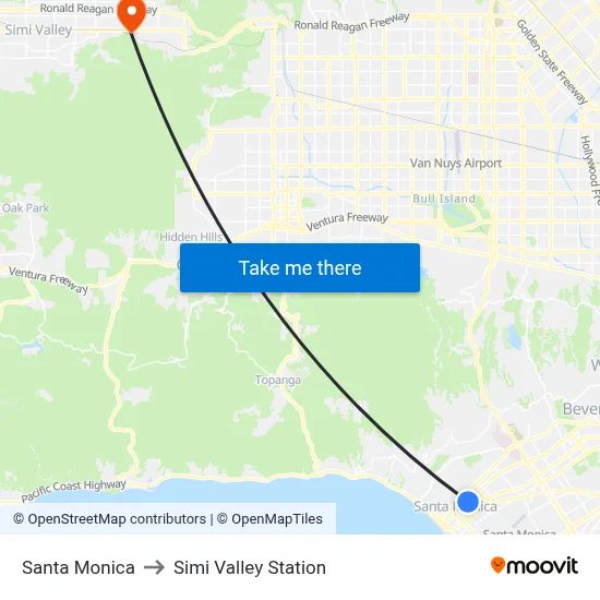 Santa Monica to Simi Valley Station map