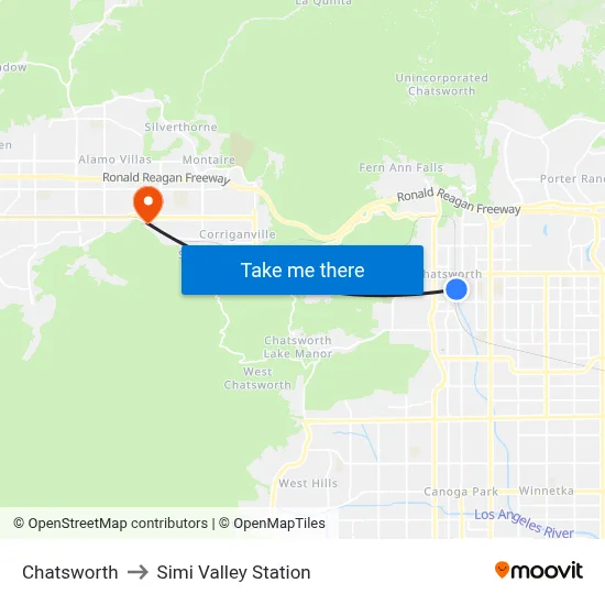 Chatsworth to Simi Valley Station map