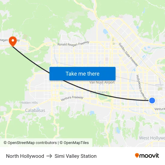 North Hollywood to Simi Valley Station map