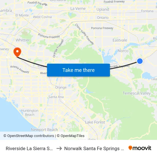Riverside La Sierra Station to Norwalk Santa Fe Springs Station map