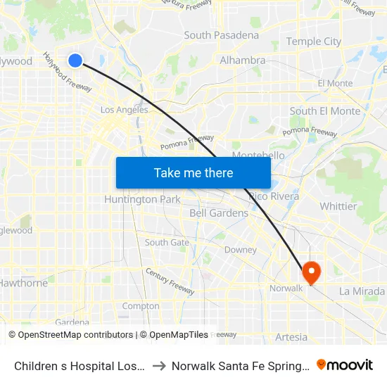Children s Hospital Los Angeles to Norwalk Santa Fe Springs Station map