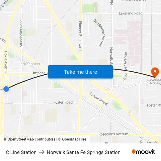 C Line Station to Norwalk Santa Fe Springs Station map