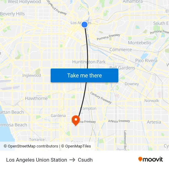 Los Angeles Union Station to Csudh map