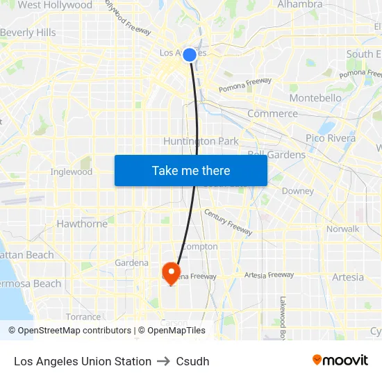 Los Angeles Union Station to Csudh map