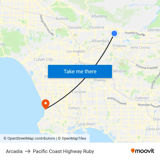 Arcadia to Pacific Coast Highway Ruby map