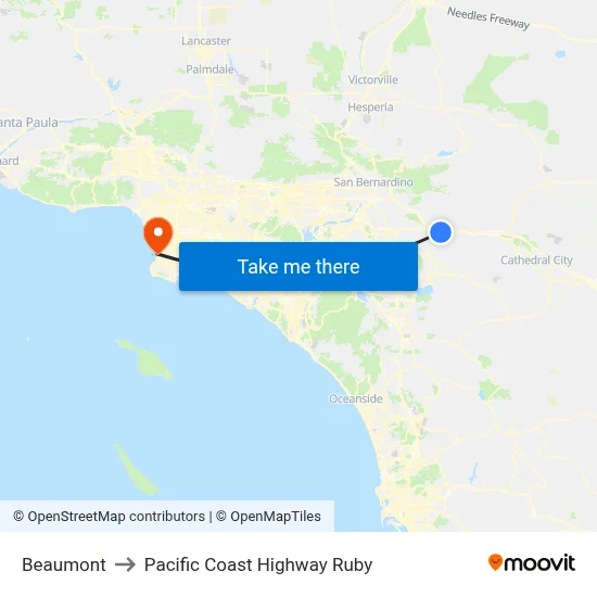 Beaumont to Pacific Coast Highway Ruby map