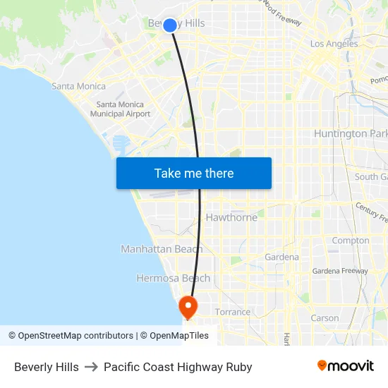 Beverly Hills to Pacific Coast Highway Ruby map
