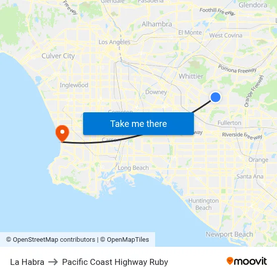 La Habra to Pacific Coast Highway Ruby map