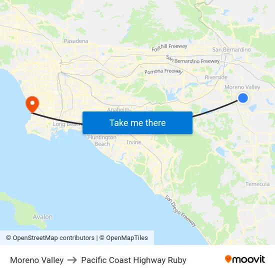 Moreno Valley to Pacific Coast Highway Ruby map