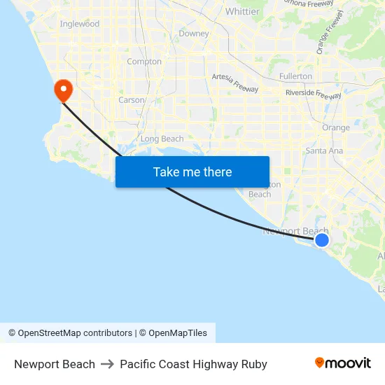 Newport Beach to Pacific Coast Highway Ruby map