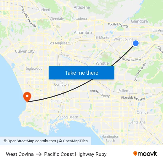 West Covina to Pacific Coast Highway Ruby map