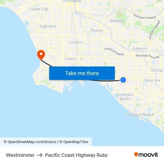 Westminster to Pacific Coast Highway Ruby map