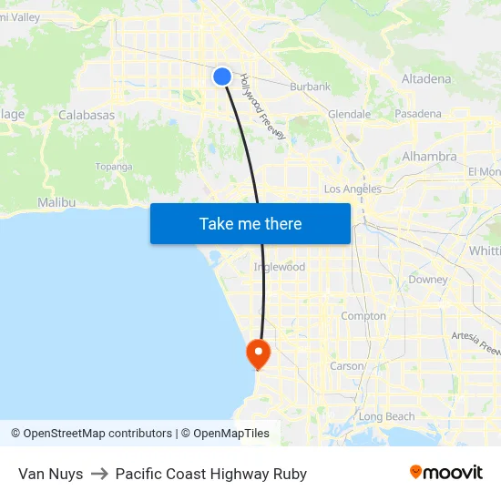 Van Nuys to Pacific Coast Highway Ruby map